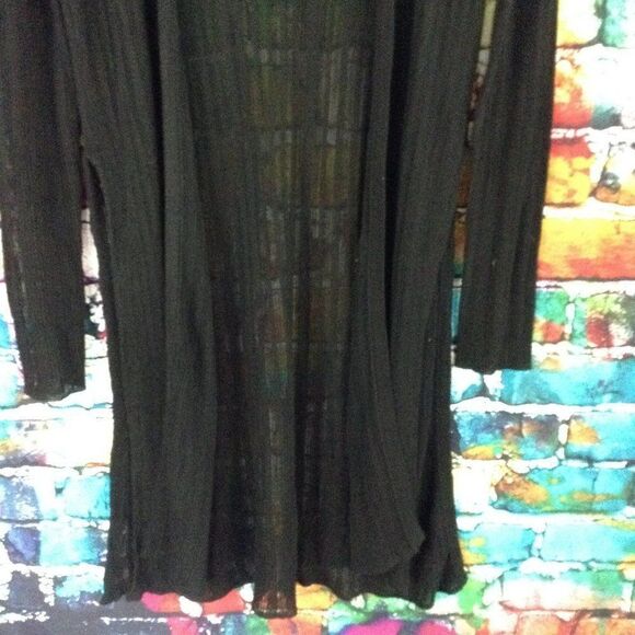 Guess Long Black Open Front Cardigan Sweater Split Sides Large - Picture 2 of 10